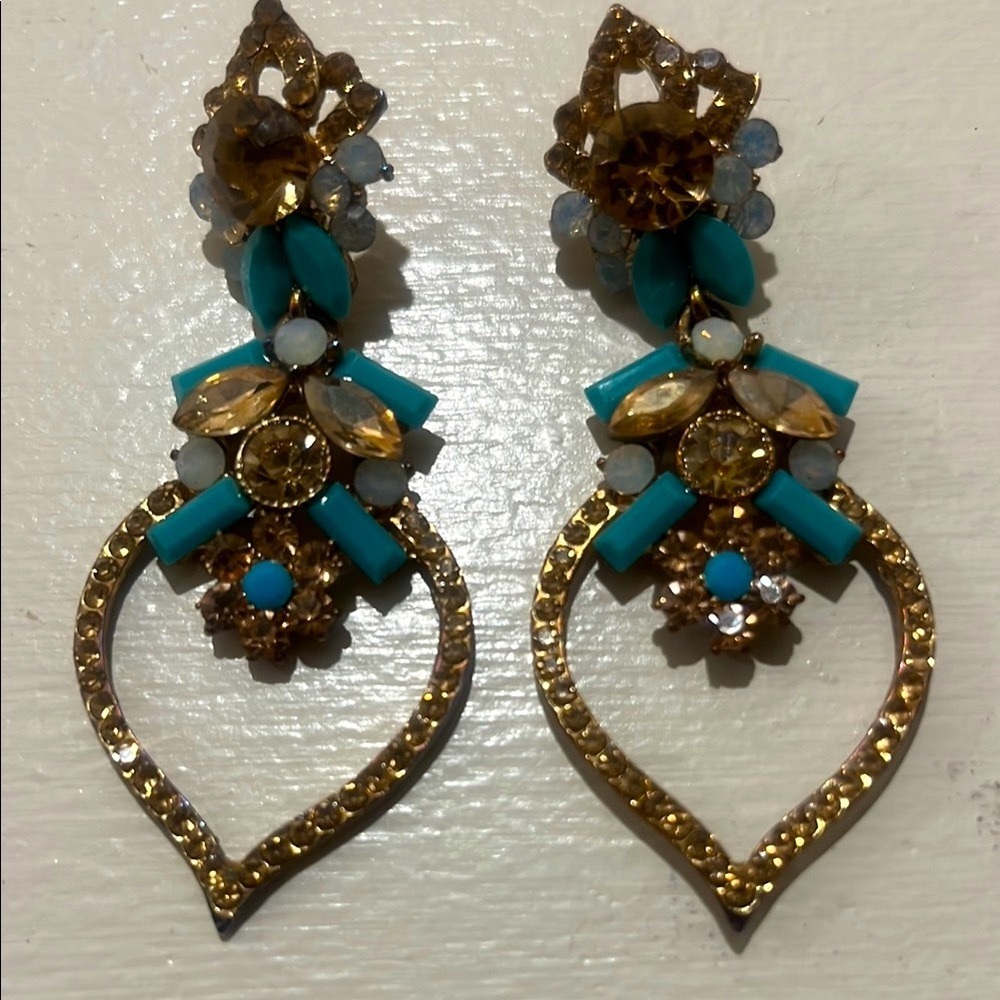 Costume Gold and Blue Teardrop Earrings